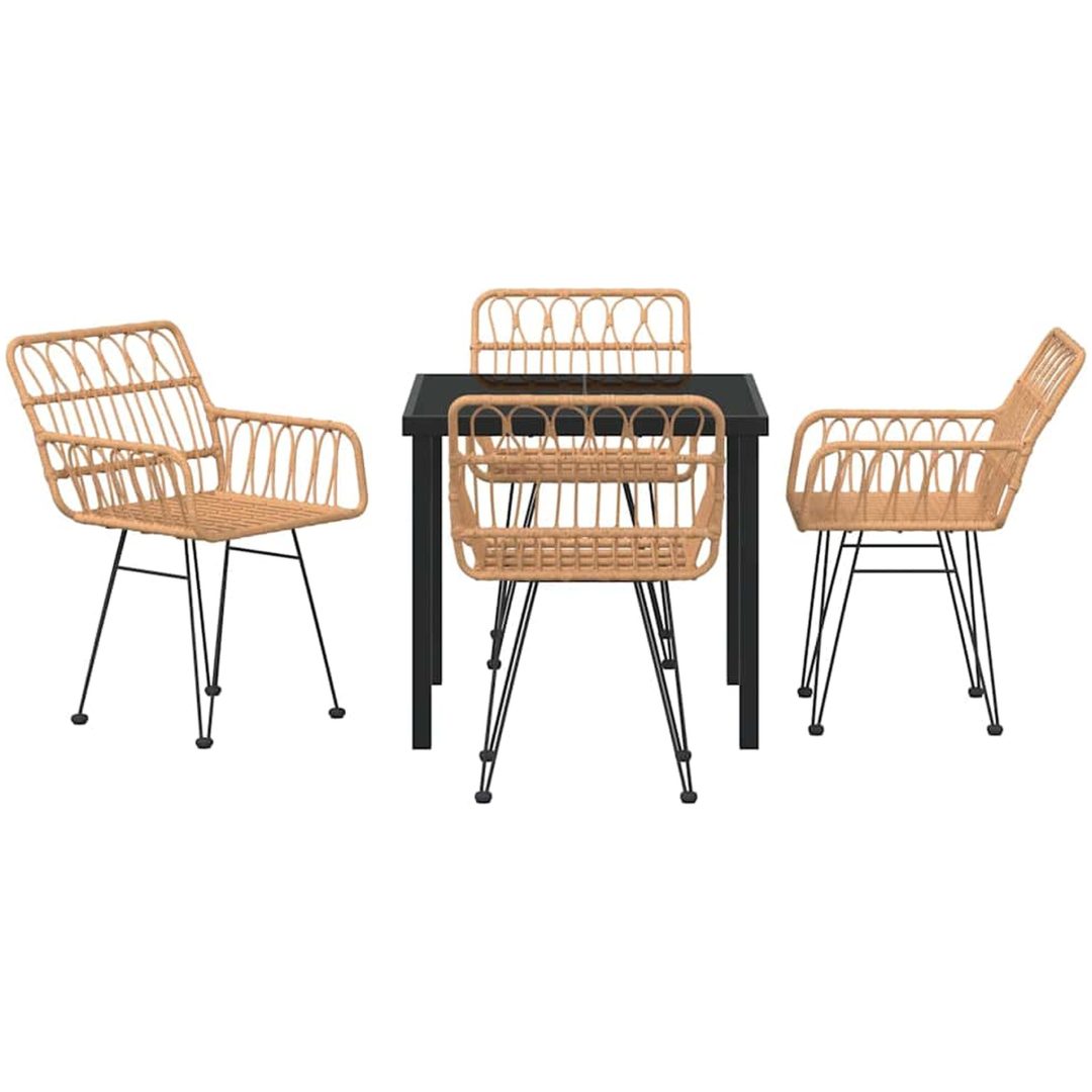 5 Delars Trädgårdsdining Set, Brun Poly Rattan vidaXL 80 x 80 x 73 cm – bild 6