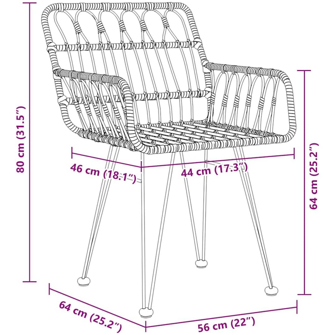 5 Delars Trädgårdsdining Set, Brun Poly Rattan vidaXL 80 x 80 x 73 cm – bild 8