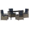 5 Delars Trädgårdsdining Set Grå Poly Rattan vidaXL 140 x 80 x 73 cm – miniatyr 2