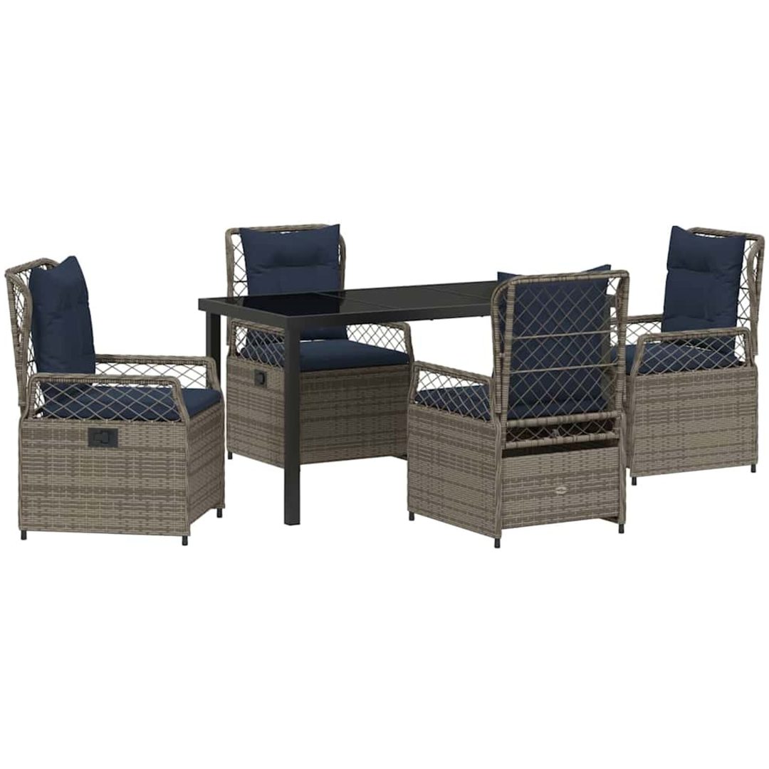 5 Delars Trädgårdsdining Set Grå Poly Rattan vidaXL 140 x 80 x 73 cm – bild 2