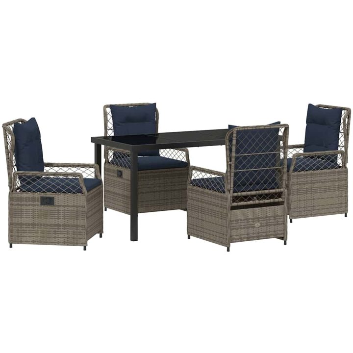 5 Delars Trädgårdsdining Set Grå Poly Rattan vidaXL 140 x 80 x 73 cm – bild 2