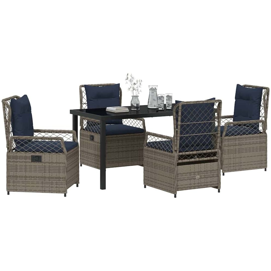 5 Delars Trädgårdsdining Set Grå Poly Rattan vidaXL 140 x 80 x 73 cm – bild 3