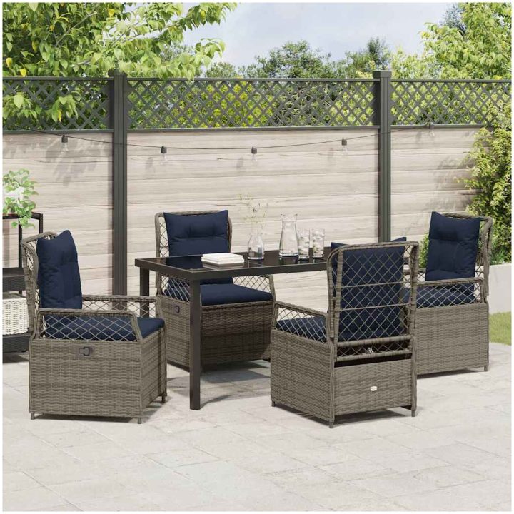 5 Delars Trädgårdsdining Set Grå Poly Rattan vidaXL 140 x 80 x 73 cm – bild 4