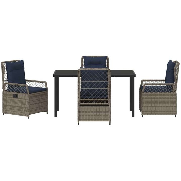 5 Delars Trädgårdsdining Set Grå Poly Rattan vidaXL 140 x 80 x 73 cm – bild 7