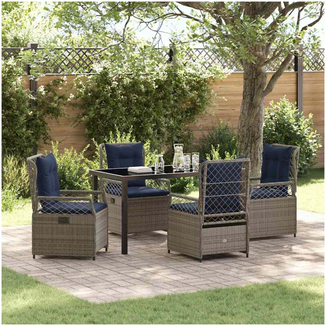 5 Delars Trädgårdsdining Set Grå Poly Rattan vidaXL 140 x 80 x 73 cm