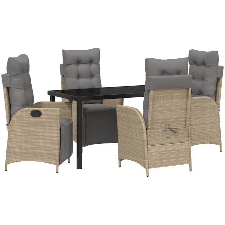 5-delars trädgårdsdining set i beige poly-rattan vidaXL 140 x 70 x 73 cm – bild 2