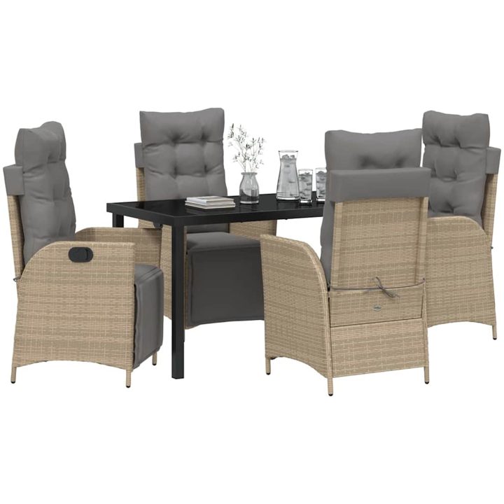 5-delars trädgårdsdining set i beige poly-rattan vidaXL 140 x 70 x 73 cm – bild 3