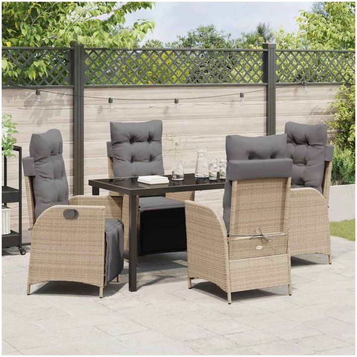 5-delars trädgårdsdining set i beige poly-rattan vidaXL 140 x 70 x 73 cm – bild 4