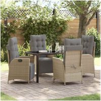 5-delars trädgårdsdining set i beige poly-rattan vidaXL