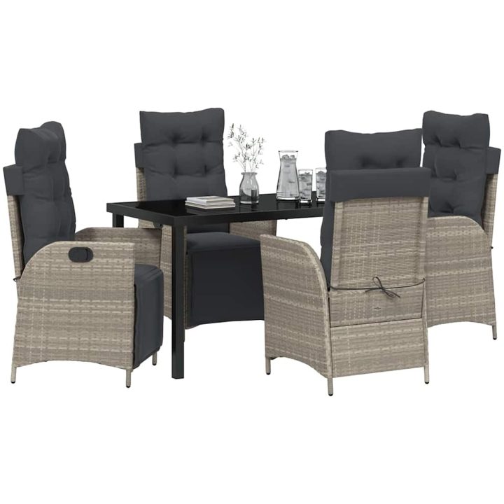 5-delars trädgårdsdining-set i ljusgrå polyrotting vidaXL 140 x 70 x 73 cm – bild 3