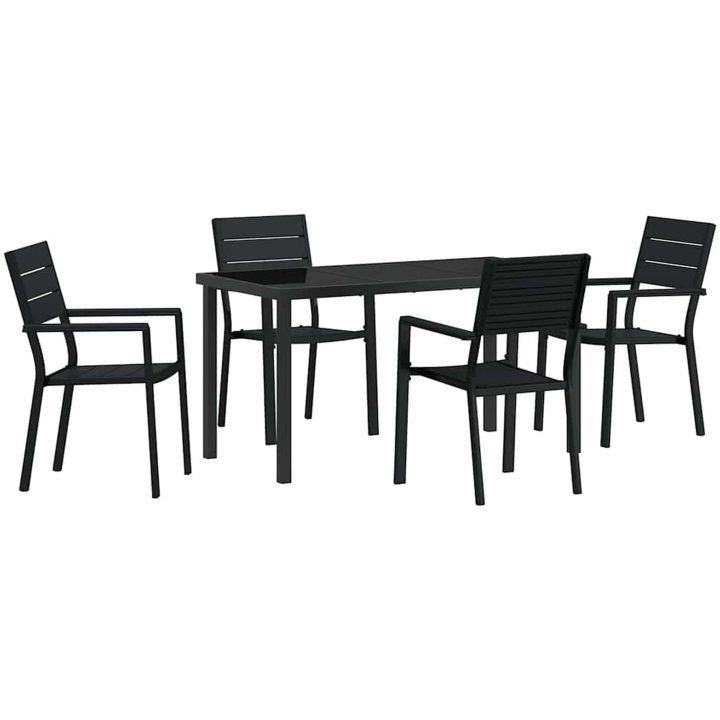 5-delars trädgårdsdining set i svart HDPE vidaXL 140 x 70 x 73 cm – bild 2