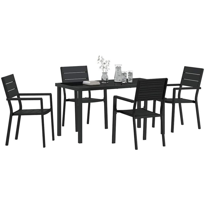 5-delars trädgårdsdining set i svart HDPE vidaXL 140 x 70 x 73 cm – bild 3