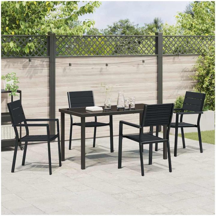 5-delars trädgårdsdining set i svart HDPE vidaXL 140 x 70 x 73 cm – bild 4