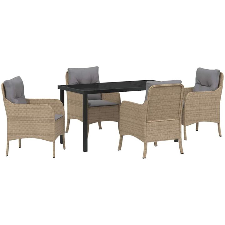 5-delars trädgårdsdining set med kuddar beige konstrotting vidaXL 140 x 70 x 73 cm – bild 2
