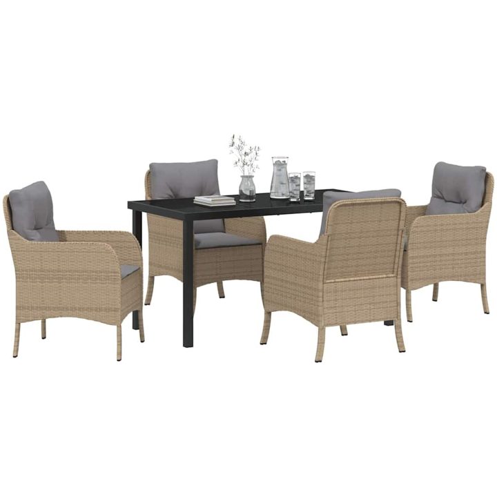 5-delars trädgårdsdining set med kuddar beige konstrotting vidaXL 140 x 70 x 73 cm – bild 3