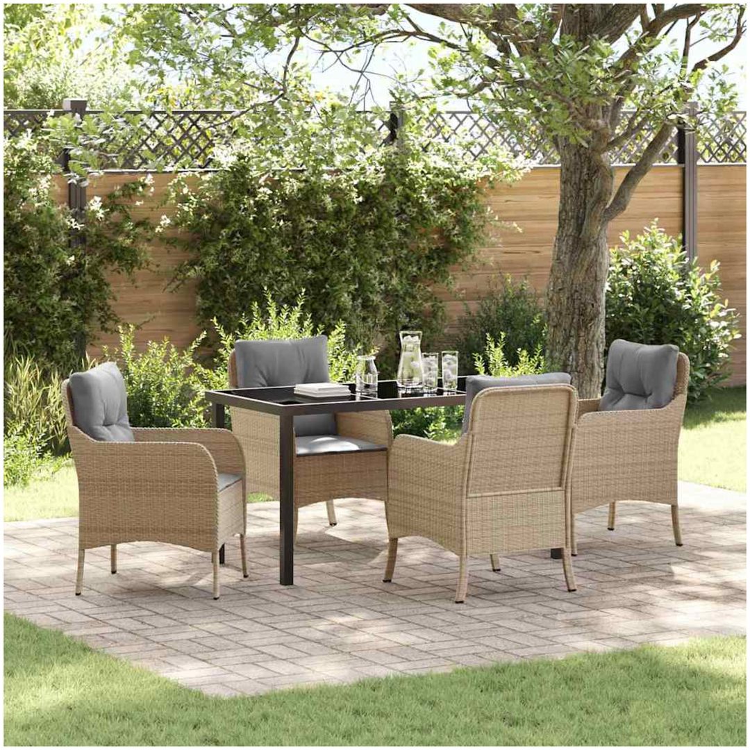 5-delars trädgårdsdining set med kuddar beige konstrotting vidaXL 140 x 70 x 73 cm