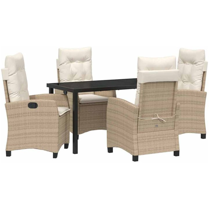 5 Delars Trädgårdsdining Set med Kuddar - Beige Poly Rattan vidaXL 4 - Sits – bild 2