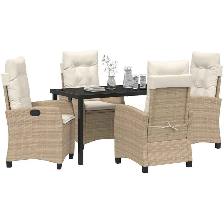 5 Delars Trädgårdsdining Set med Kuddar - Beige Poly Rattan vidaXL 4 - Sits – bild 3