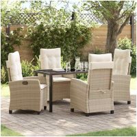 5 Delars Trädgårdsdining Set med Kuddar - Beige Poly Rattan vidaXL