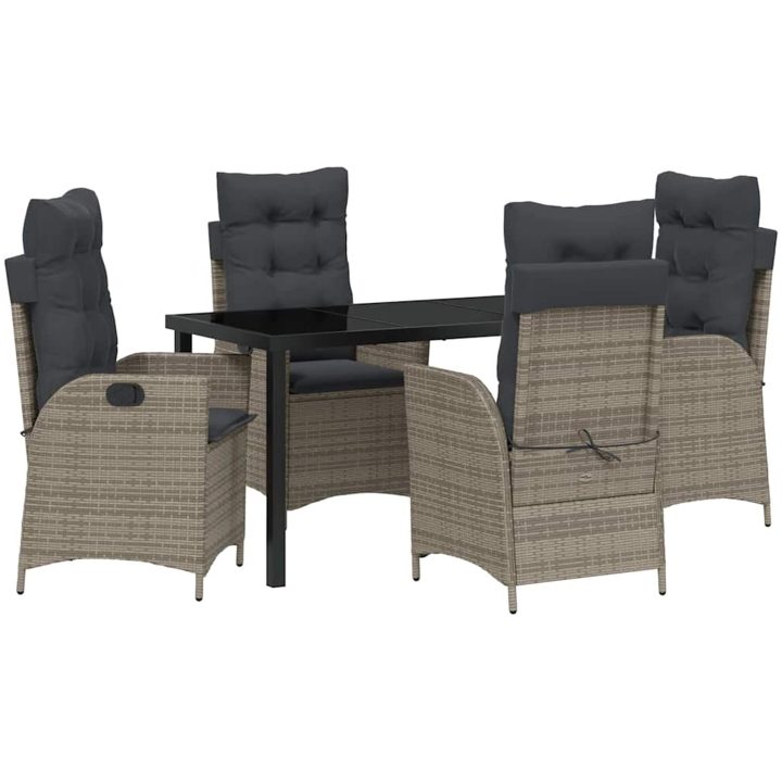 5-delars Trädgårdsdining Set med Kuddar Grå PE Rattan vidaXL Standard – bild 2