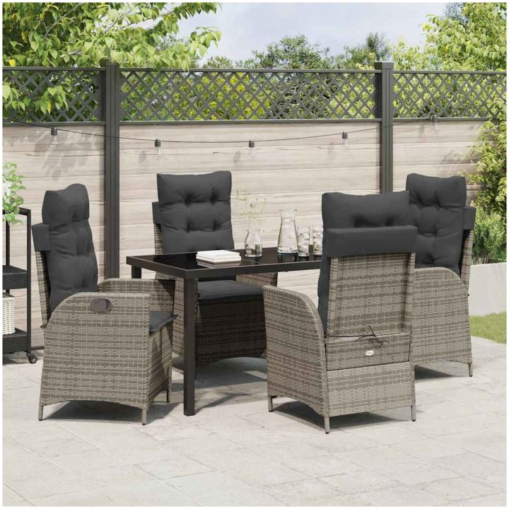 5-delars Trädgårdsdining Set med Kuddar Grå PE Rattan vidaXL Standard – bild 4