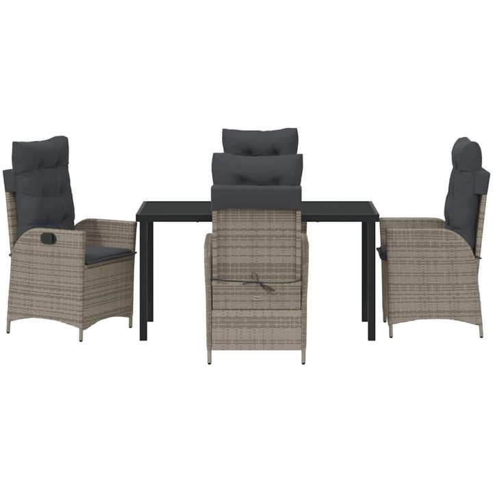 5-delars Trädgårdsdining Set med Kuddar Grå PE Rattan vidaXL Standard – bild 6