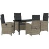 5-delars trädgårdsdining set med kuddar Grå poly rattan vidaXL 140 x 80 x 73 cm – miniatyr 2
