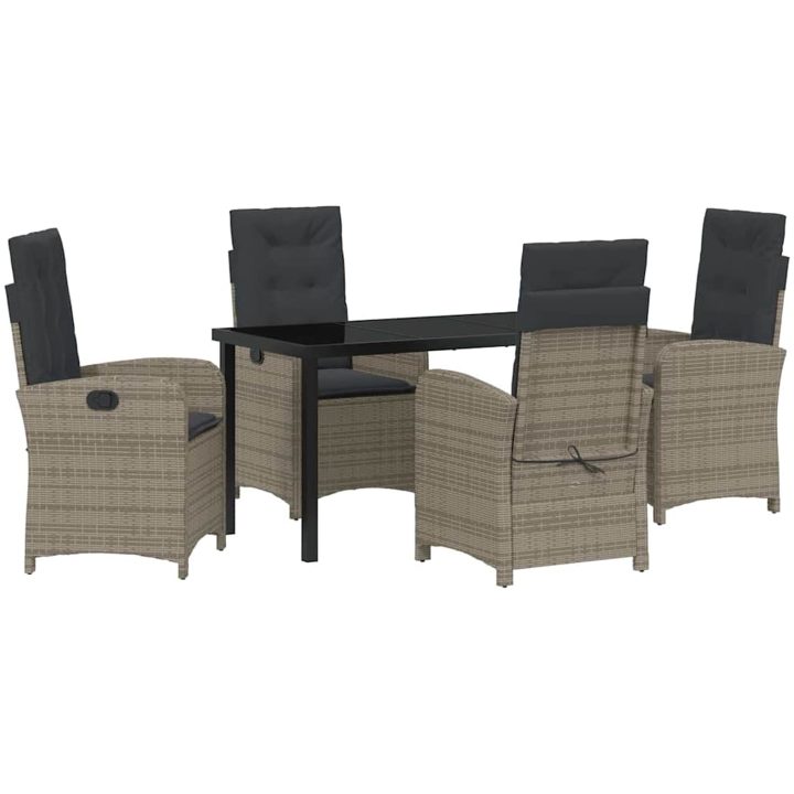 5-delars trädgårdsdining set med kuddar Grå poly rattan vidaXL 140 x 80 x 73 cm – bild 2