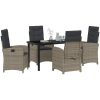 5-delars trädgårdsdining set med kuddar Grå poly rattan vidaXL 140 x 80 x 73 cm – miniatyr 3