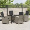 5-delars trädgårdsdining set med kuddar Grå poly rattan vidaXL 140 x 80 x 73 cm – miniatyr 4