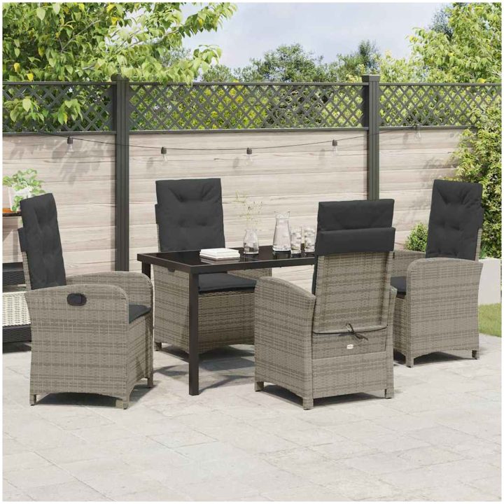 5-delars trädgårdsdining set med kuddar Grå poly rattan vidaXL 140 x 80 x 73 cm – bild 4