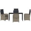5-delars trädgårdsdining set med kuddar Grå poly rattan vidaXL 140 x 80 x 73 cm – miniatyr 7
