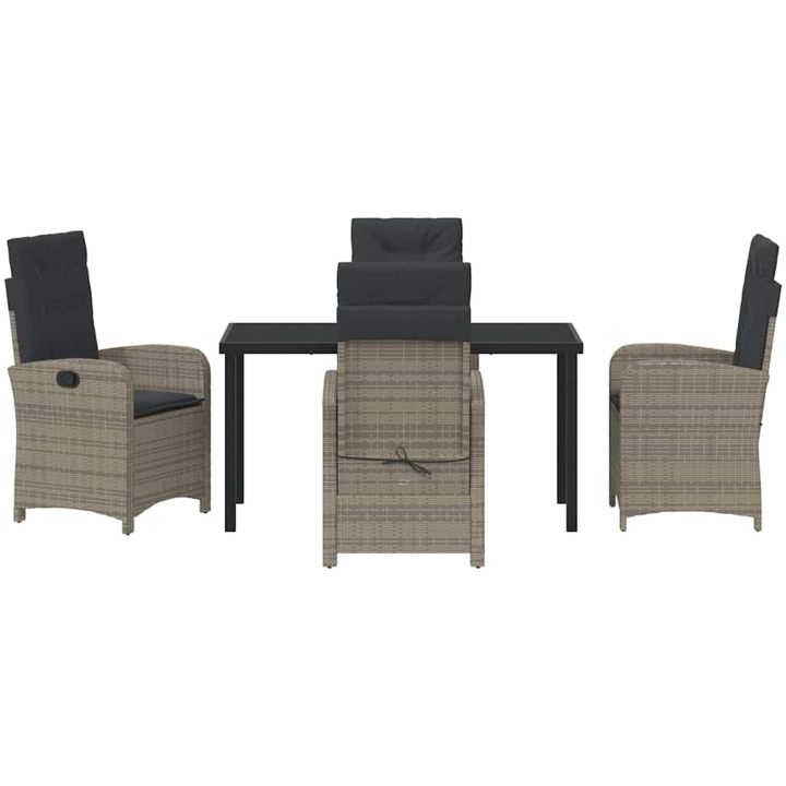 5-delars trädgårdsdining set med kuddar Grå poly rattan vidaXL 140 x 80 x 73 cm – bild 7