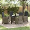 5-delars trädgårdsdining set med kuddar Grå poly rattan vidaXL 140 x 80 x 73 cm – miniatyr 1