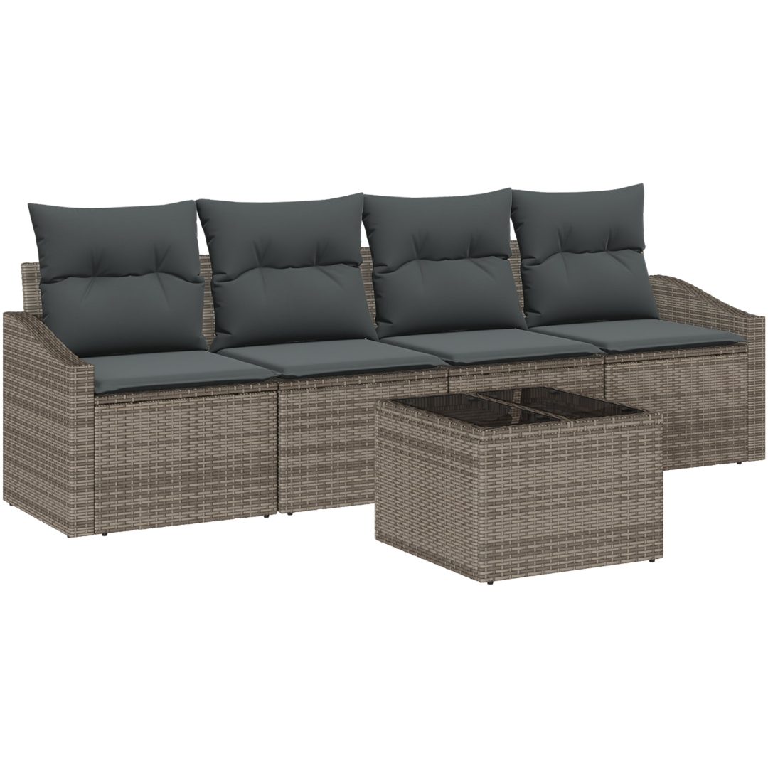 5-delars trädgårdsdining-set med kuddar grå poly rattan vidaXL 55 x 55 x 37 cm – bild 2