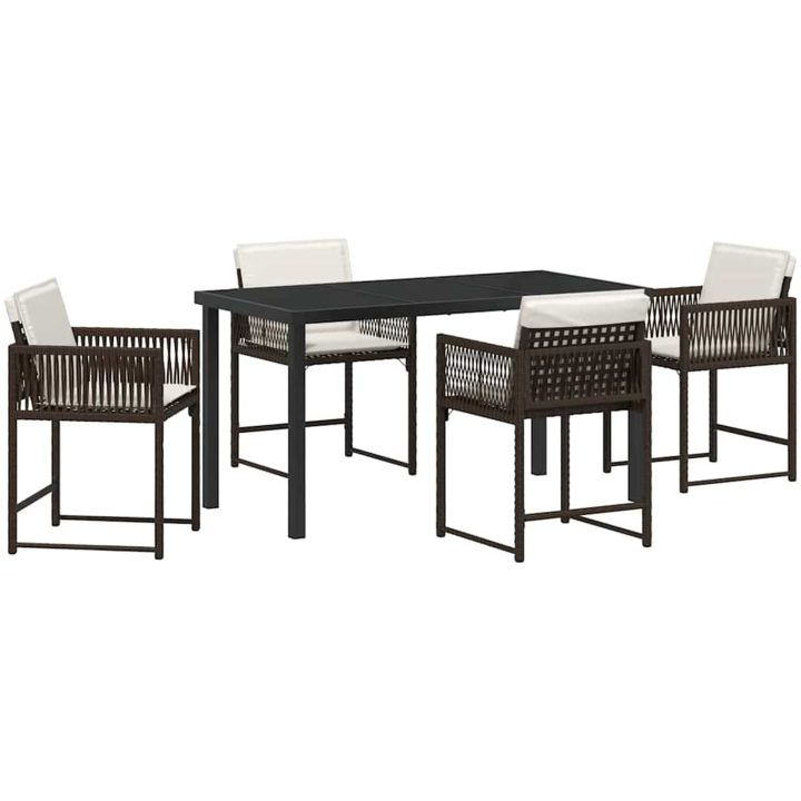 5-delars trädgårdsdining set med kuddar i brun poly rattan vidaXL 140 x 80 x 73 cm – bild 2