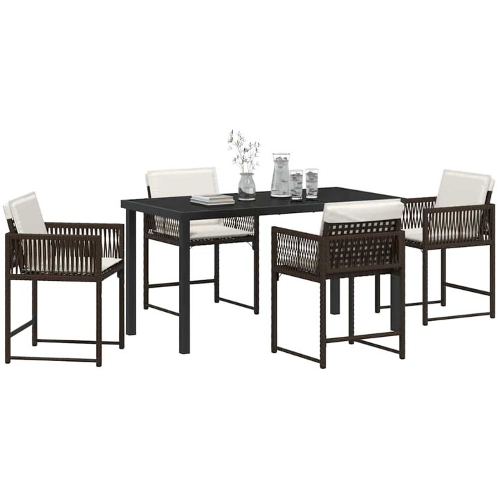 5-delars trädgårdsdining set med kuddar i brun poly rattan vidaXL 140 x 80 x 73 cm – bild 3