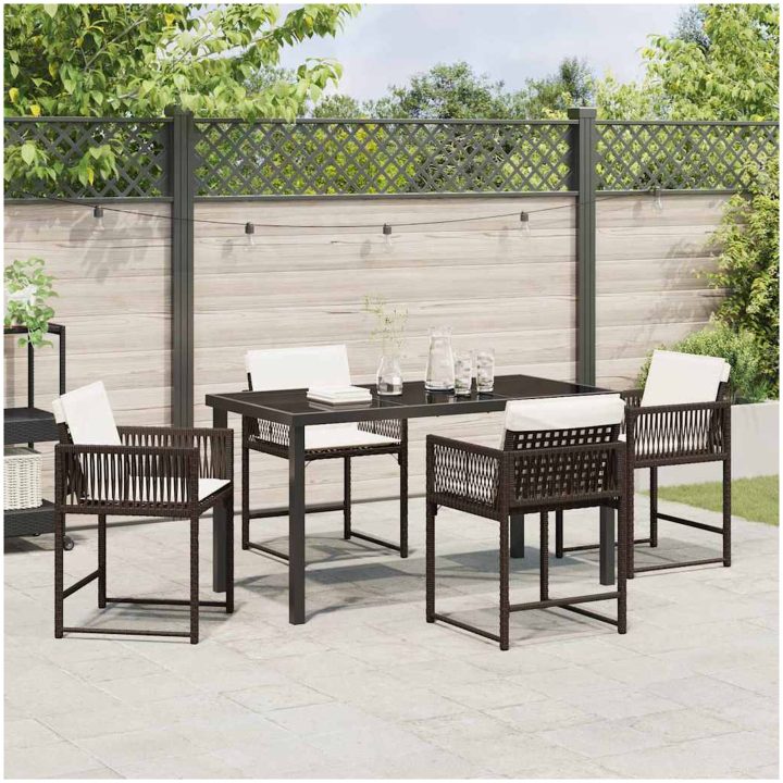 5-delars trädgårdsdining set med kuddar i brun poly rattan vidaXL 140 x 80 x 73 cm – bild 4