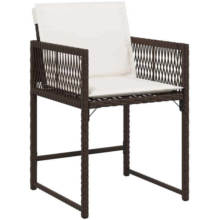 5-delars trädgårdsdining set med kuddar i brun poly rattan vidaXL 140 x 80 x 73 cm – bild 6