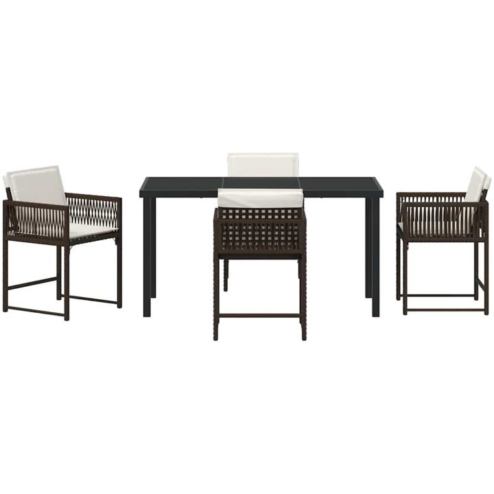 5-delars trädgårdsdining set med kuddar i brun poly rattan vidaXL 140 x 80 x 73 cm – bild 7