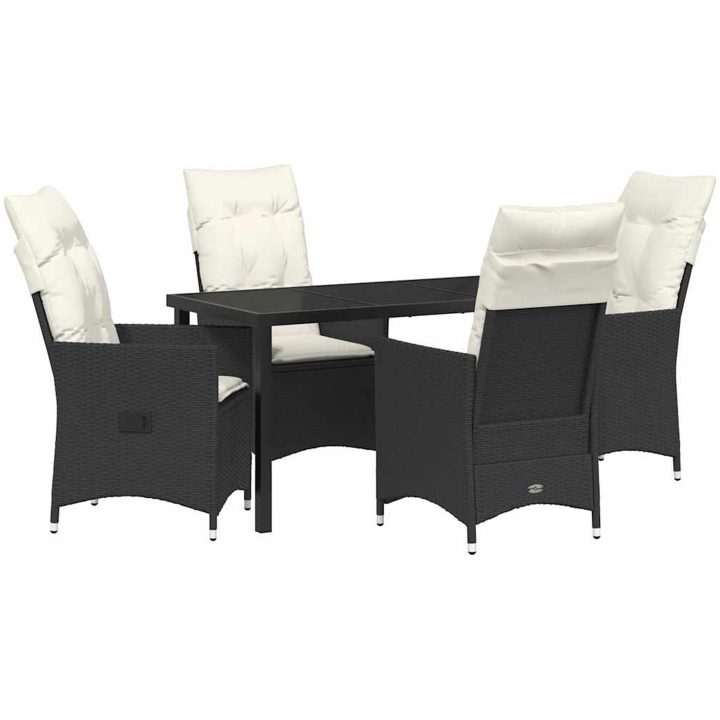 5-delars trädgårdsdining set med kuddar, svart poly-rattan vidaXL 140 x 70 x 73 cm – bild 2