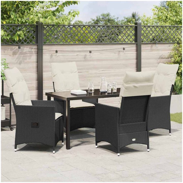 5-delars trädgårdsdining set med kuddar, svart poly-rattan vidaXL 140 x 70 x 73 cm – bild 4
