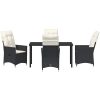 5-delars trädgårdsdining set med kuddar, svart poly-rattan vidaXL 140 x 70 x 73 cm – miniatyr 7
