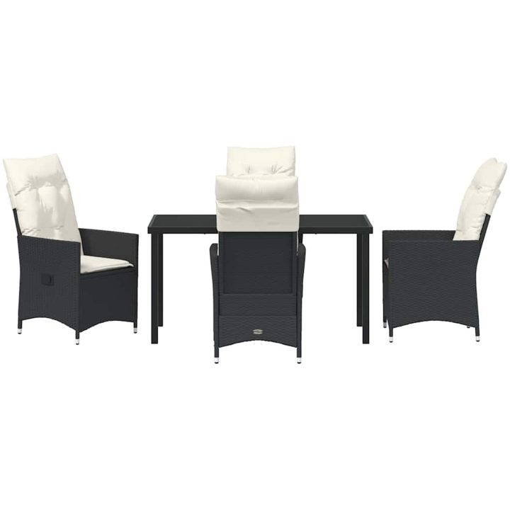 5-delars trädgårdsdining set med kuddar, svart poly-rattan vidaXL 140 x 70 x 73 cm – bild 7