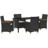5-delars trädgårdsdining set med kuddar, svart poly rattan. vidaXL 140 x 80 x 73 cm – miniatyr 2