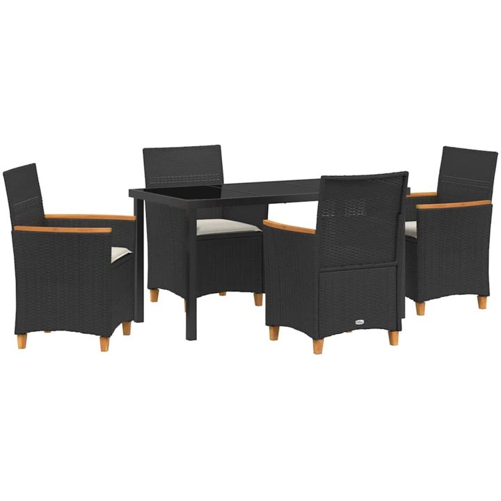 5-delars trädgårdsdining set med kuddar, svart poly rattan. vidaXL 140 x 80 x 73 cm – bild 2