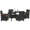 5-delars trädgårdsdining set med kuddar, svart poly rattan. vidaXL 140 x 80 x 73 cm – miniatyr 3