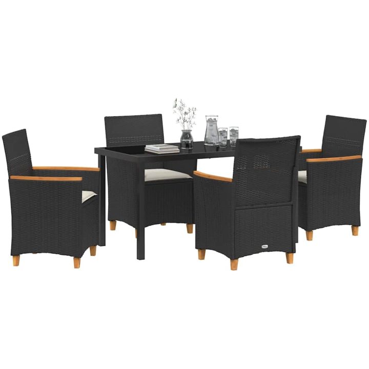 5-delars trädgårdsdining set med kuddar, svart poly rattan. vidaXL 140 x 80 x 73 cm – bild 3