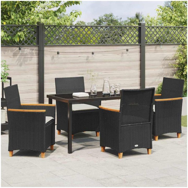 5-delars trädgårdsdining set med kuddar, svart poly rattan. vidaXL 140 x 80 x 73 cm – bild 4