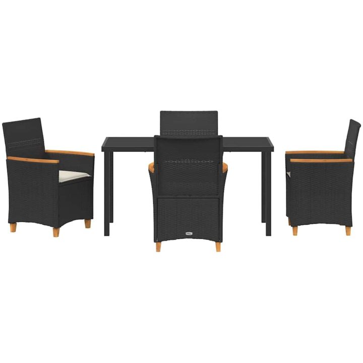 5-delars trädgårdsdining set med kuddar, svart poly rattan. vidaXL 140 x 80 x 73 cm – bild 7
